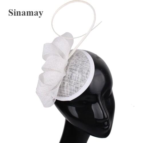 Sinamay White Vintage Fascinator Women Wedding Hat Hair Clips Bow Headwear Ladies Party Tea Headpiece Occasion Hair Accessories