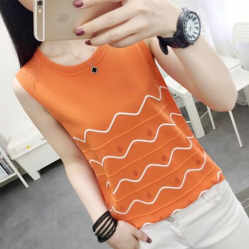 Women Tanks Tops Striped Knitted Vest Womens Summer Loose Hollow Top Sleeveless T-shirt Camis Crop Top For Women