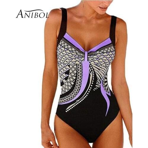Anibol Sexy Women Swimsuit 2XL One Piece Print Female Swimwear Plus Size 2019 Low-cut Backless Girls Bathing Suit Monokini