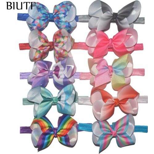 10pcs/lot Elastic Headband 4.5'' Print Grosgrain Ribbon Hair Bow Women Girl Popular Headwear Photography Props HB021