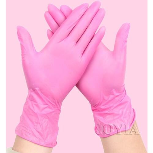 100 Pcs Disposable Gloves Latex Free Small Medium Woman Female Food Work Hands Safe PVC Synthetic Nitrile Pink Elastic Glove S L