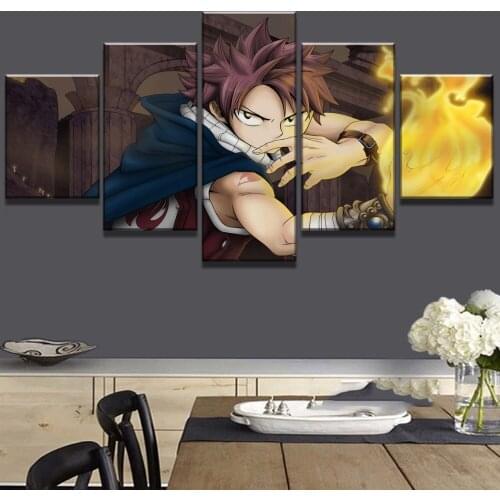Framed 5 Piece Canvas Art Natsu Fairy Tail Anime Modern Decorative Paintings on Canvas Wall Art for Home Decorations Wall Decor