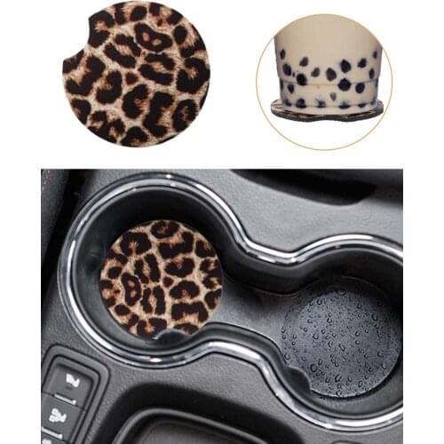 Auto Coaster 2.56 Inch Leopard Car Coasters Neoprene Cup Coaster Rubber Car Cup Pad Mat for Car Living Room Kitchen Office 4PCS