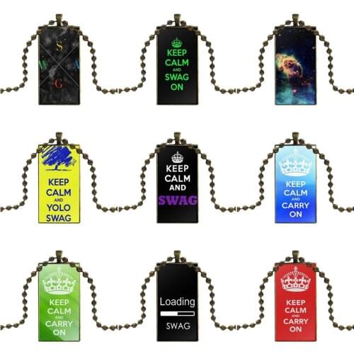 For Women Fashion Glass Cabochon Necklace With Women Statement Pendant Rectangle Necklaces Jewelry Quotes Keep Calm And Swag