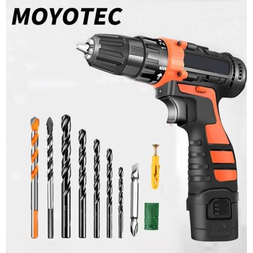 MOYOTEC 12V Electric Drill Cordless Screwdriver Double Speed Lithium Battery Household Rechargeable Electric Drill Tools
