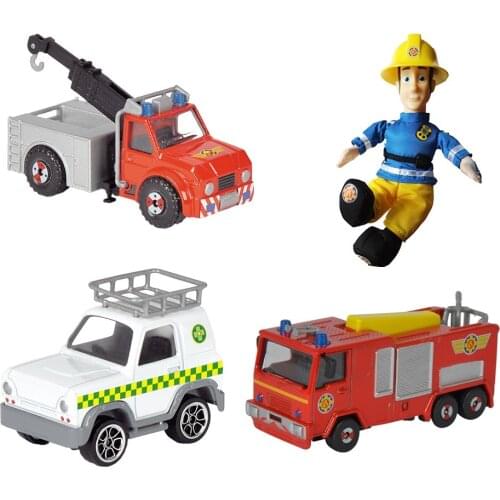 Fireman Sam 4 pcs Set Jupiter + Vet 4x4 + Phoneix + Plush Fairman Sam Bundle Set