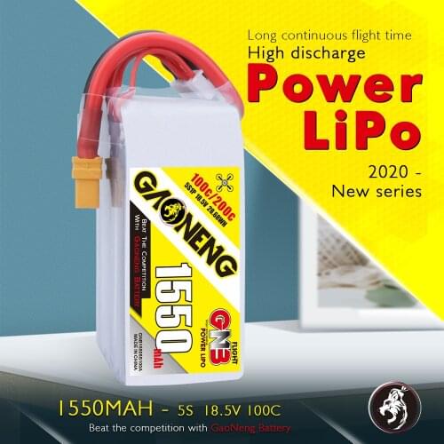 Gaoneng GNB 1550MAH 18.5V 100C / 200C 5S Lipo Battery Rechargeable XT60 Plug Connector For RC Models Multicopter Frame Accs