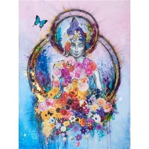 GATYZTORY Flower Buddha Diy Painting By Numbers Canvas Colouring Handpainted Artwork Wall Decor 60×75cm