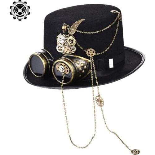 Handmade Heavy Metal Gear Top Hat Wings Chain Punk Glasses Ball Hat Halloween Hat
