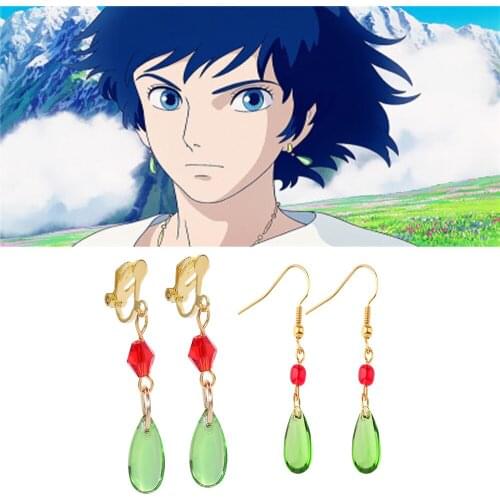 Howls Moving Castle Cartoon Earrings Green Water Drop Crystal Earring For Miyazaki Hayao Fans Earrings Cosplay Accessories
