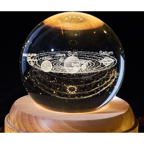 Crystal Ball Wooden Luminous Music Box Music Box Projector Rotary Innovative Birthday Gift Hand Crank Music Box Mechanism Gift