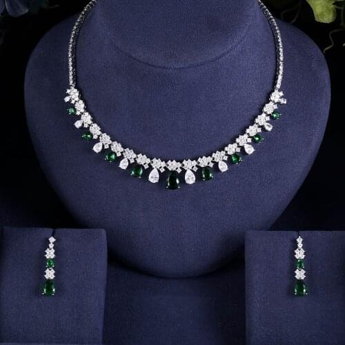 Janekelly Luxury cubic zirconia necklace earrings 2pcs dubai full jewelry set for women,bridal dress dinner