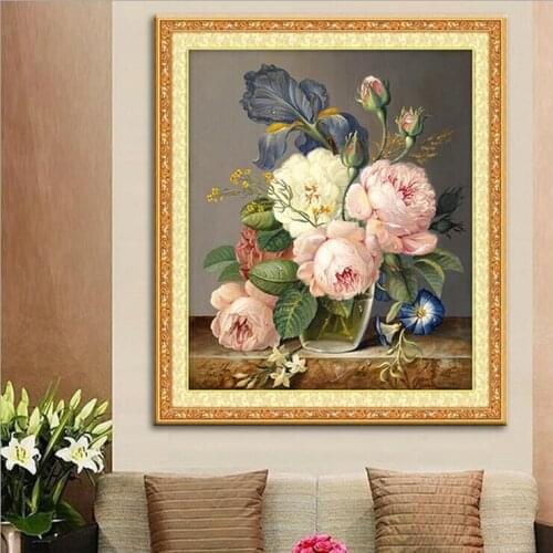 Peony flower oil painting cotton cross stitch kit accurate printed embroidery DIY handmade needlework wall home decor canvas