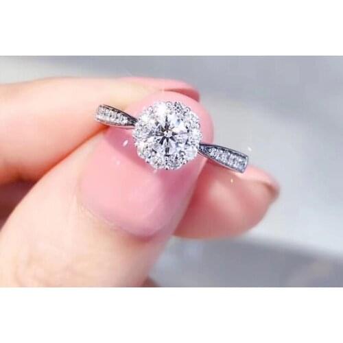 AEAW Brand diamond Lotus Ring Luxury 18K White Gold 0.3CT Flower Diamond Ring Engagement for Women