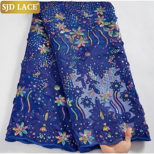 SJD LACE African Mesh Lace Fabric Handmade Applique Bridal Materials Embroidery Sequins French Laces Fabrics For Party Sew A2581