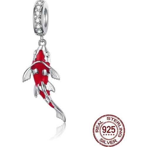 Womak New genuine 925 sterling silver enamel red carp pendant fit bangle & original charm bracelet beads jewelry DIY woman