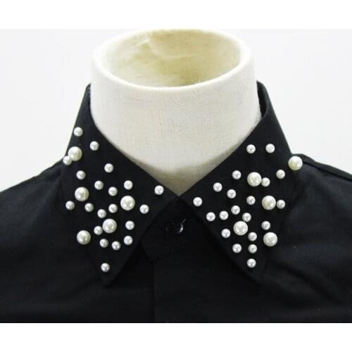 Linbaiway Black Cotton Fake Collars for Women Beads Lapel Detachable False Collar for Women Vintage Sweater Decoration Faux Col