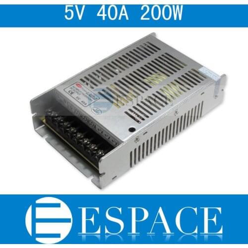 Best quality 5V 40A 200W Switching Power Supply Driver for LED Strip AC 100-240V Input to DC 5V free shipping