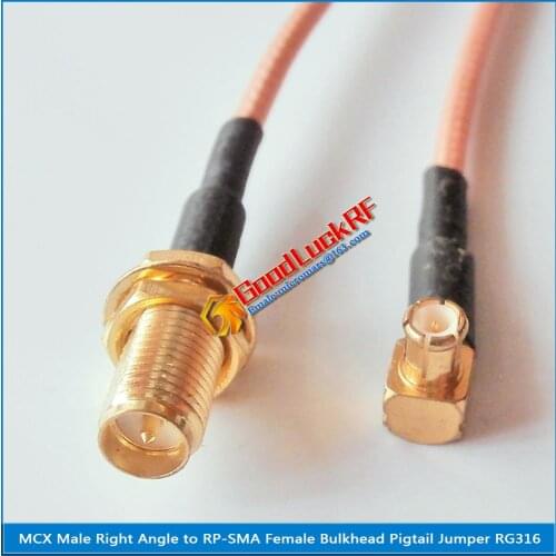 MCX Male Right Angle 90 Degree To RP-SMA RP SMA Female Bulkhead Mount Nut Plug RG316 Pigtail Jumper Cable Low Loss