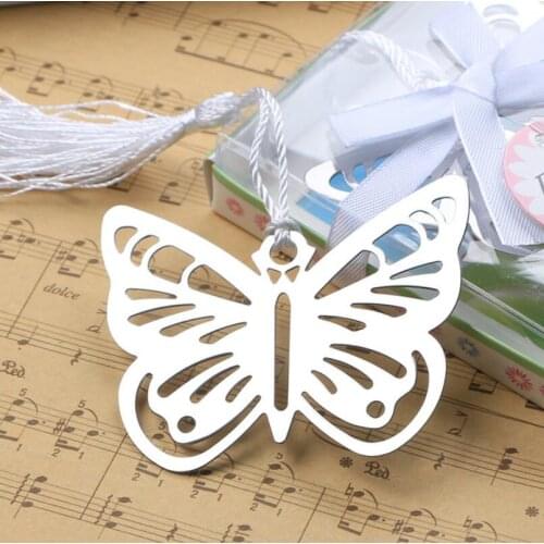 Metal Silver Butterfly Bookmarks With White Tassels For Wedding Party Favors Gifts LX6102