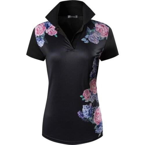 Jeansian Fashion Style Womens Casual Short Sleeve T-Shirt Tee Print Polo Shirt Tshirt Golf Polos Tennis Badminton SWT317 Black