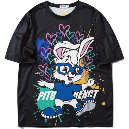 Spring and summer high street leisure printing T-shirt fashion card loose Street cartoon splash printing Short Sleeve Tee men