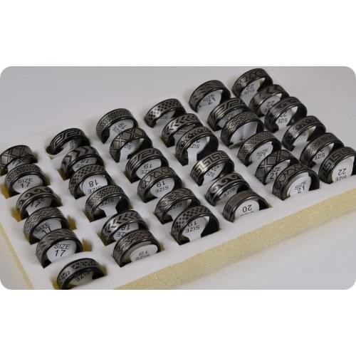 36x Mix Black Plated Stainless Steel Rings Mens Women Fashion Jewelry Wholesale