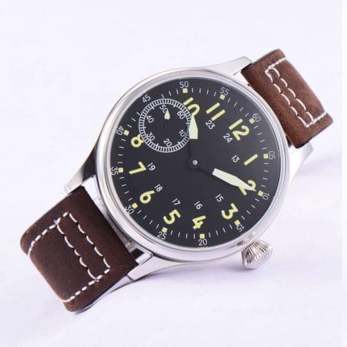 44mm Corgeut Sterile Black Dial 17 Jewels 6497 Hand Winding Movement mens Wristwatches