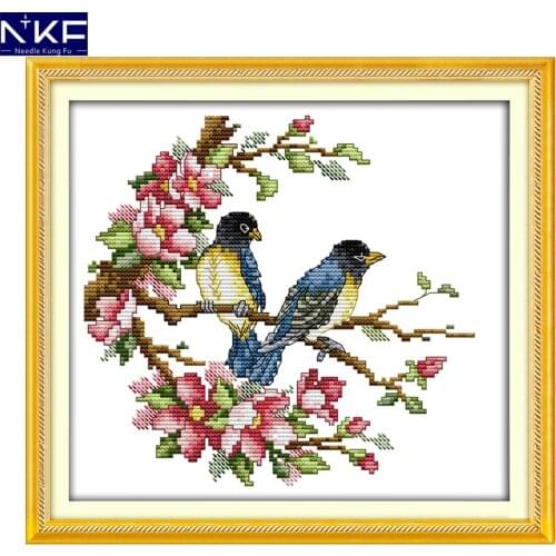 NKF Magpies Cross Stitch Set Handmade Craft Needlework Embroidery Kit Animal Cross Stitch Pattern for Home Decor