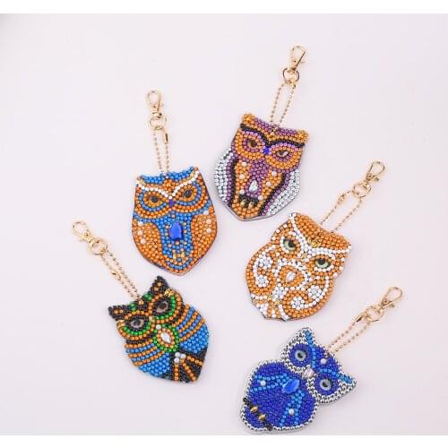 Beautiful DIY Lovely Owl Kit Full Drill Special Shaped 5D Diamond Painting Keychain Bags Smartphone Straps for Kids Girlfriend