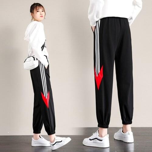 Latest Stylish Cheap Plus Size Women Casual White Stripe Jogger Track Pants Sports Sweatpants Lady Lightweight Trousers Autumn