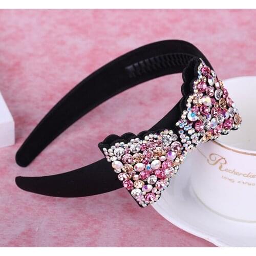 New Style Rhinestone Inlaid Thin Headband with Bow-knot Anti-skid Wide Hair Band Headdress for Women Fashion Hair Accessories