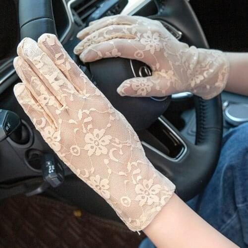 Women Sexy Lace Jacquard Flower Hollow Sunscreen Breathable Drive Cycling High Elasticity Etiquette Elegant Soft Gloves