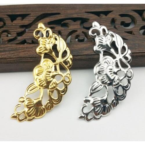 20pcs 20x46mm Filigree flower Wraps Metal Charms For Embellishment Scrapbook DIY Jewelry Metal Craft Cosplay accessories