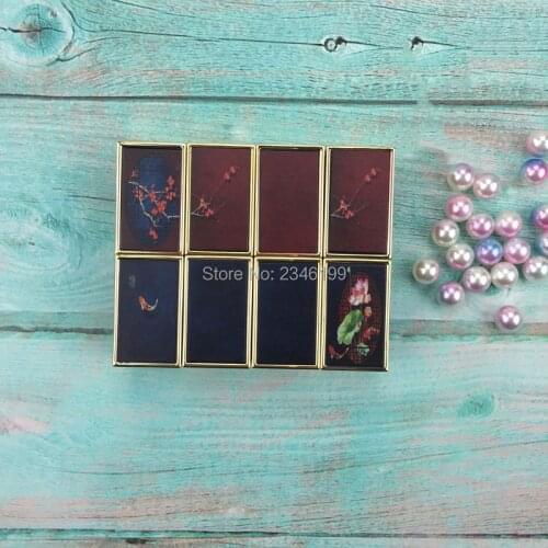 Empty Lip Balm Tube 12.1mm Chinese Style 3D Printing Lipbalm Tube Four-sided Relief Lipstick Packaging Lotus Lipstick Tube 50pcs