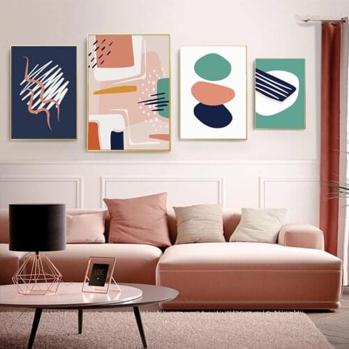 Multicolor Abstract Geometric Line Drawing Canvas Painting Wall Art Picture Nordic Poster for Gallery Living Room Interior