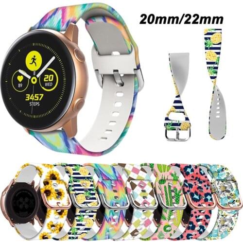 20mm 22mm Silicone Sport Strap Flower Printing Band For Samsung Galaxy Watch Active 2 42mm Gear S3 Amazfit GTS Huawei GT GT2 Pro