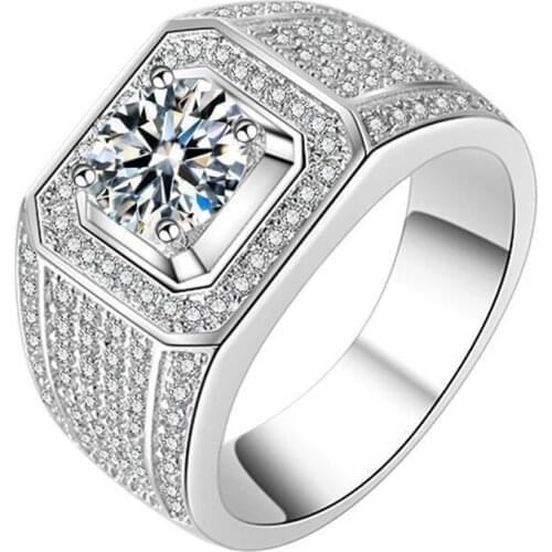 Luxury Mens Ring Real S925 Sterling Silver Exquisite Platinum Engagement Wedding Proposal Original Design Jewelry Eye-catching