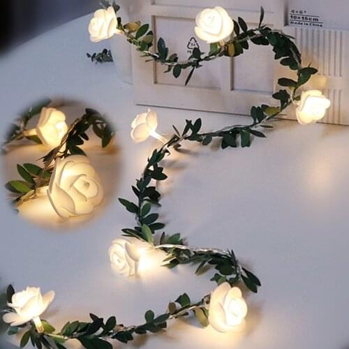 6M 40leds Rose Flower LED Christmas Garland Fairy String Lights Battery/USB Powered Outdoor For Wedding Garden Party Decor