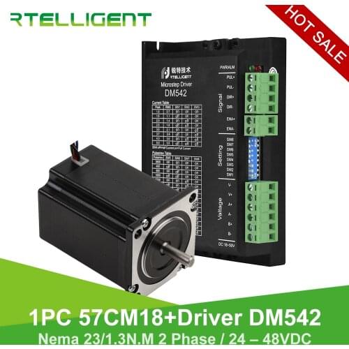 Rtelligent Nema 23 Stepper Motor 57CM18 and Nema 23 Stepper Motor Driver DM542 Driver Motor1.3N.M 24-48V DC Stepper kit