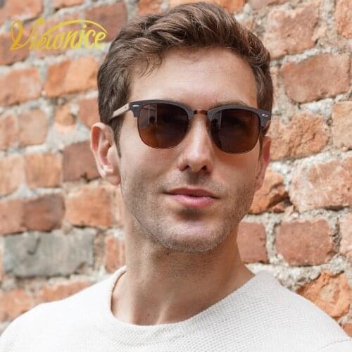 Viewnice Sunglasses for Men Vintage Wood Sun Glasses Polarized Sunglasses Rectangle Lenses Driving UV400