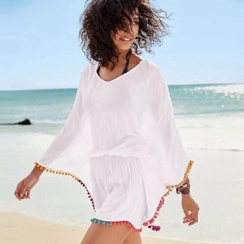 Tunics Beach Cover up Rayon Swimwear With Tassel Pareos for Women Beachwear Robe de Plage Swimsuit Coverups Saida de Praia #Q309