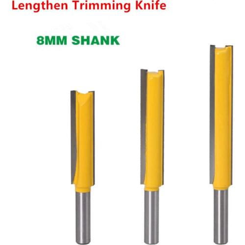 Lengthen Cleaning Bottom Router Bit Double Flute CNC Woodworking Milling Cutter Trimming Knife 1/4''& 8mm &1/2'' Straight Shank