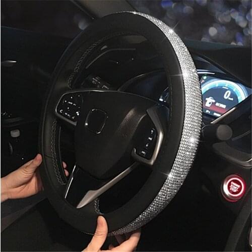 All seasons Rhinestones Crystal Car Steering Wheel Cover PU Leather Steering-wheel covers Auto Accessories Case Car Styling