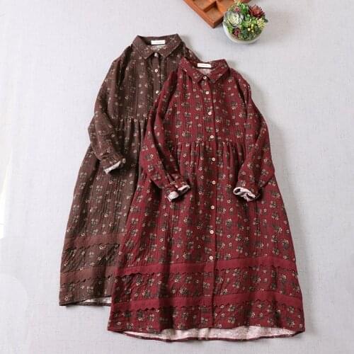 Japaneses female literary spring new printed cotton dress long-sleeved dress mori girl