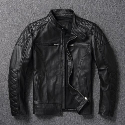 YR!Free shipping.2021 brand new motor biker genuine leather coat.black quality cowhide jacket.sales men slim leather cloth