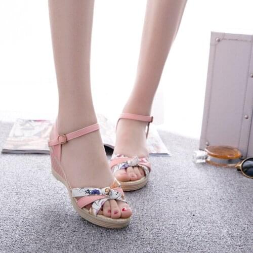 2019 New Fashion Fish Mouth Womens Sandals Summer Casual High Heel Shoes Mixed Colors Comfortable Wedge Sandals for Female