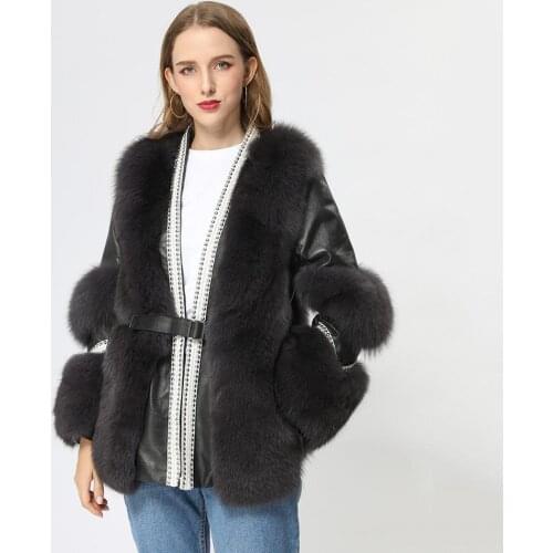 Real Fur Coat Genuine Sheepskin Leather Quick Delivery Ladies Winter Jacket Fashion Luxury Natural Fox Fur Women Outerwear New