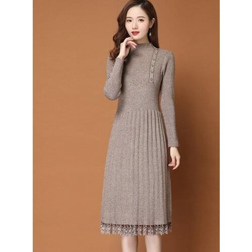 Plus size Women Sweater Dress Autumn Winter New Womens Long Lace Sweaters Fashion Pullover Knitted Dresses Clothing Trend 3XL