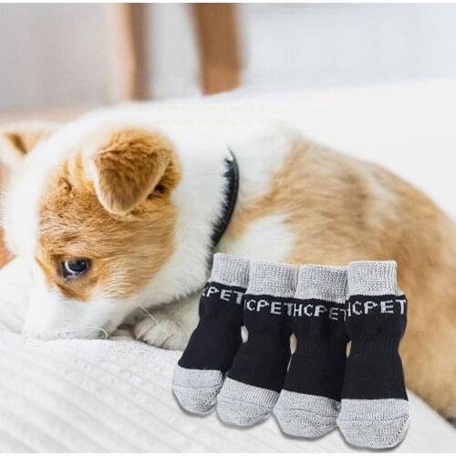 4PCS/Set Pet Cats Dogs Winter Cotton Socks Anti-Scratch Cute Puppy Dog Cat Protection Clothes Knits Socks Anti Slip Skid Bottom